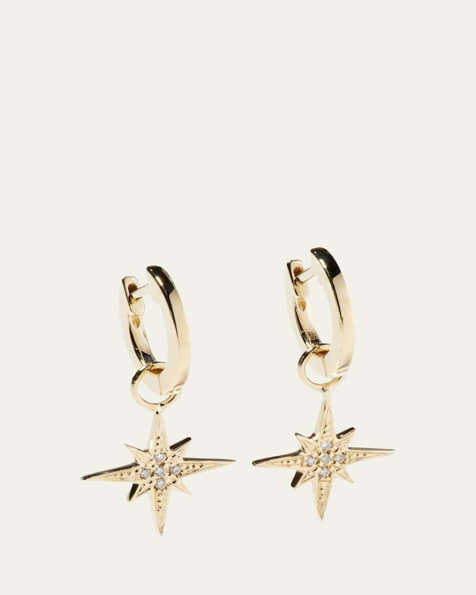14k Small Diamond Starburst Hoop Earrings